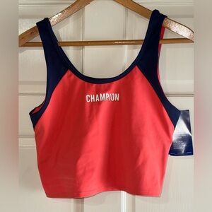 Champion Poppy Orange Navy U-Back Sport Crop Top Size Large MSRP $40